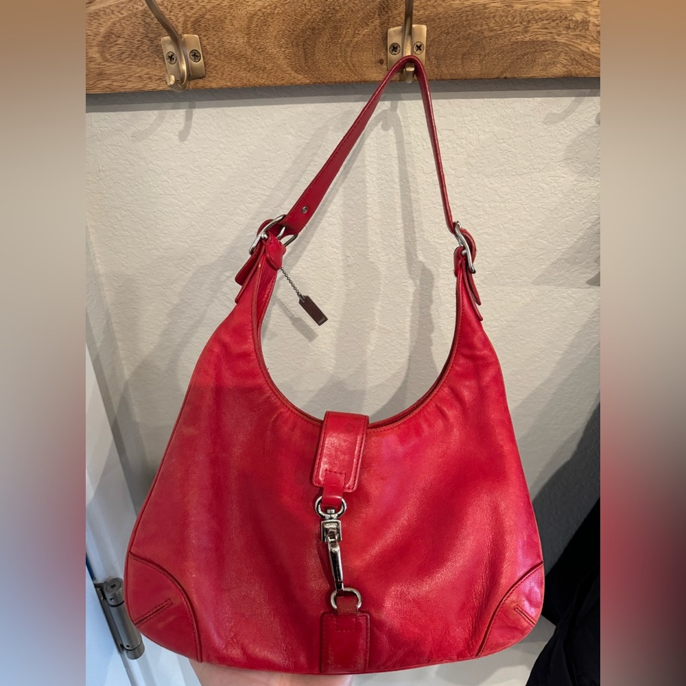 Red Coach Hampton Shoulder Hobo Bag